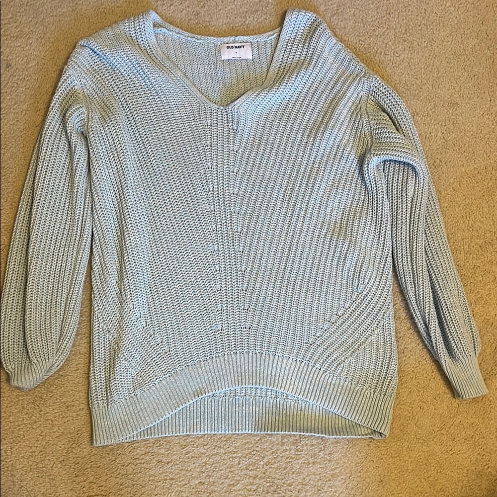 Old Navy Blue V-Neck Sweater with Ribbed Knit